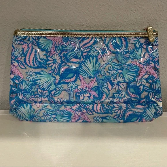 NWOT! Lilly Pulitzer PVC Jelly Pouch in Amalfi Blue Sound The Sirens - Picture 4 of 5